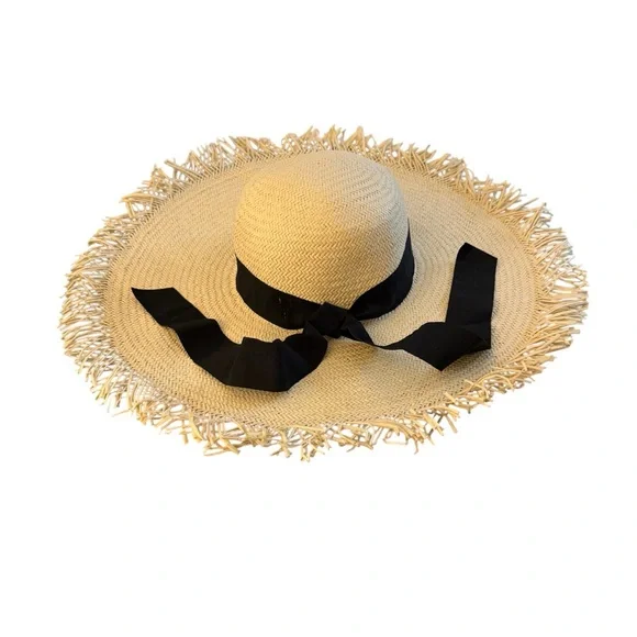 J. Crew Tan and Black Fringed Sun Hat